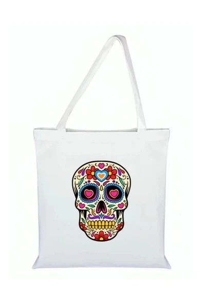 Kuru Kafa Baskılı Bez Çanta - Kuru Kafalı Çanta ürün görseli