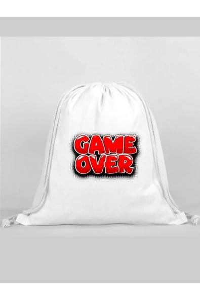 Game Over Baskılı Sırt Çantası - İp Büzgülü Spor Çanta