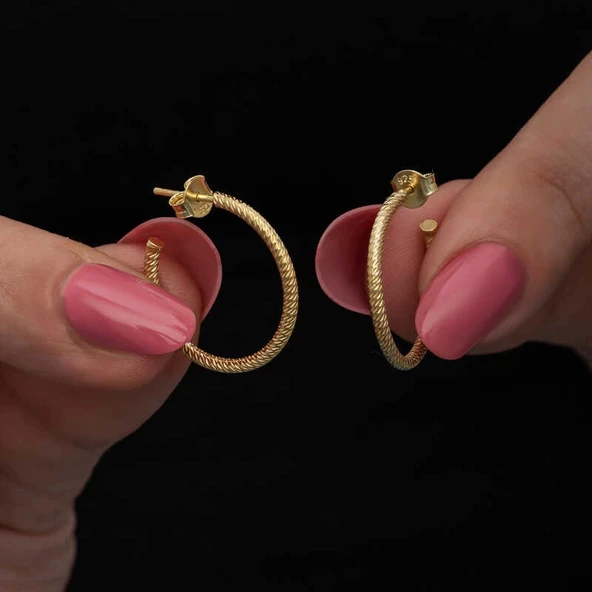 Gümüş Gold Kalemli Halka Kadın Küpe ürün görseli 1