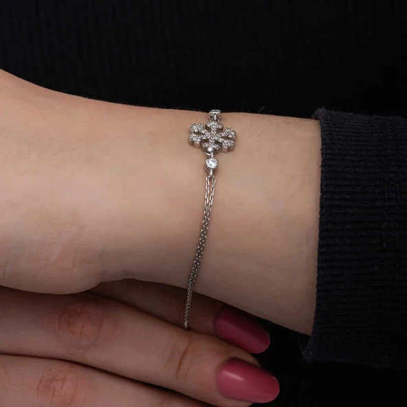 925 Ayar Gümüş Kar Tanesi Kadın Bileklik - Resim 5