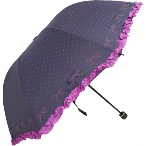 Marlux Kenarı Renkli Fırfır ve Fiyonk Detaylı Mavi Kadın Şemsiye - Resim 3