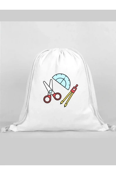 Makas Baskılı Sırt Çantası - İp Büzgülü Spor Çanta ürün görseli