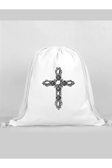 Haç Baskılı Sırt Çantası - İp Büzgülü Spor Çanta ürün görseli