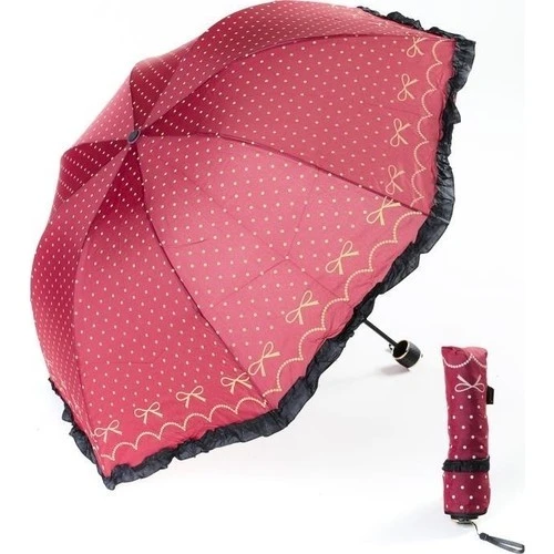 Marlux Rüzgarda Kırılmayan Kenarı Renkli Fırfır ve Fiyonk Detaylı Mavi Kadın Şemsiye ürün görseli