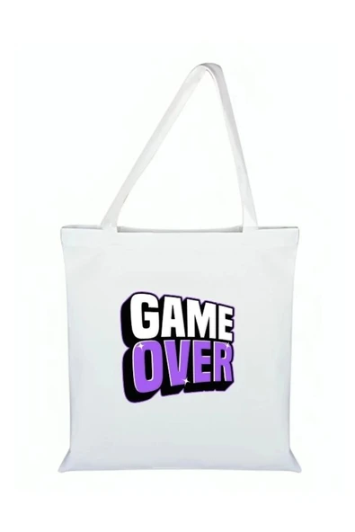 Game Over Baskılı Bez Çanta - Game Overlı Çanta ürün görseli