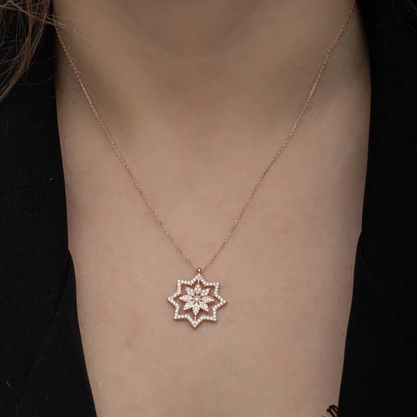 Gümüş Rose Kar Tanesi Kadın Kolye - Resim 5