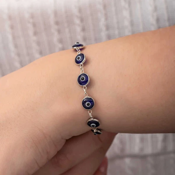 Gümüş Yuvarlak Nazar Kadın Bileklik - Resim 4