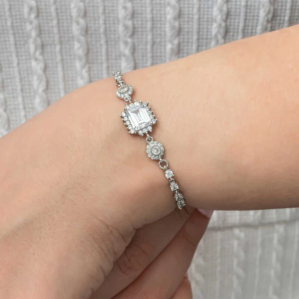 925 Ayar Gümüş Baget Su Yolu Kadın Bileklik - Resim 2