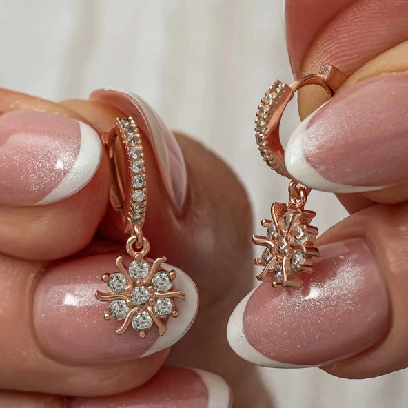 Gümüş Rose Sallantılı Güneş Kadın Küpe ürün görseli 1