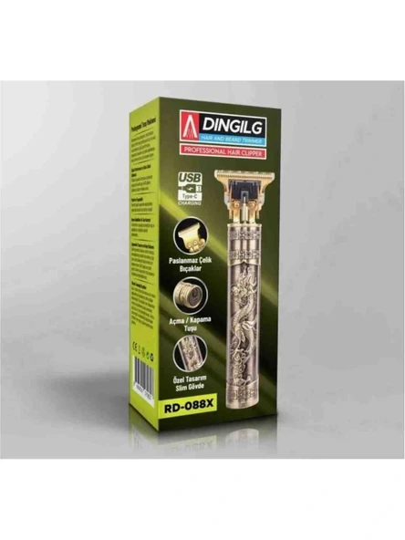 Dingilg RD-088X Profesyonel Vücut Sakal Makinesi – USB Type-C, Paslanmaz Çelik Bıçak, Metal Gövde - 2