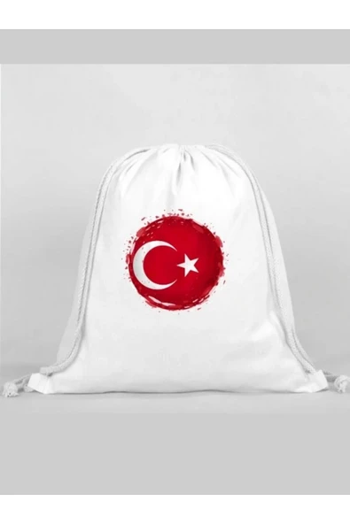 Türk Bayrağı Baskılı Sırt Çantası - İp Büzgülü Spor Çanta ürün görseli