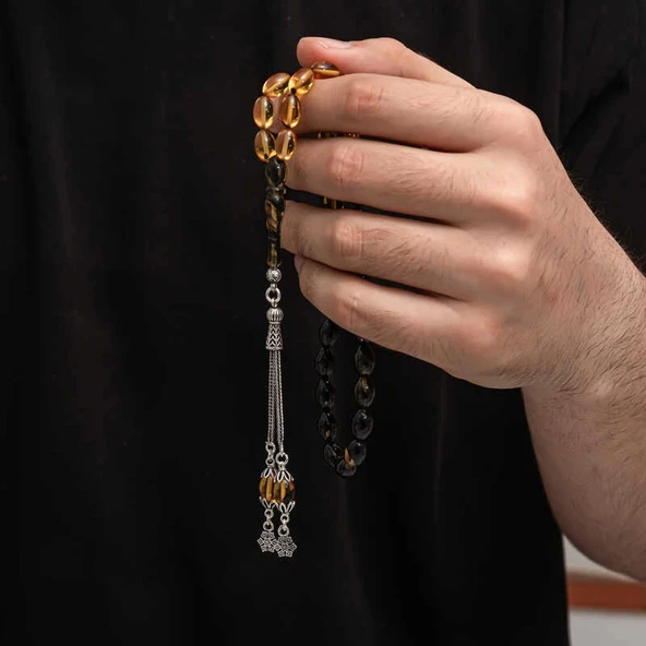 Gümüş Püskül Sıkma Kehribar Tesbih ürün görseli 1