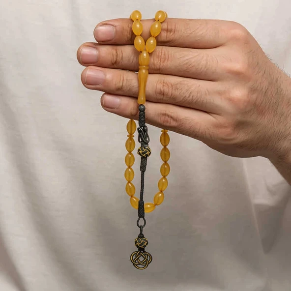 Gümüş Kazaz Püsküllü Sıkma Kehribar Tesbih ürün görseli 1