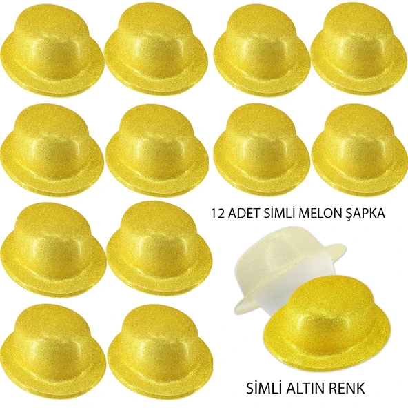 Altın Renk Simli Melon Yuvarlak Parti Şapkası 12 Adet ürün görseli 1
