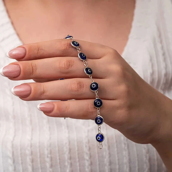 Gümüş Yuvarlak Nazar Kadın Bileklik - Resim 2