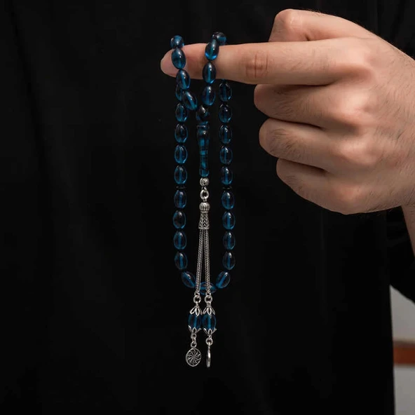 Gümüş Püskül Sıkma Kehribar Tesbih ürün görseli 1