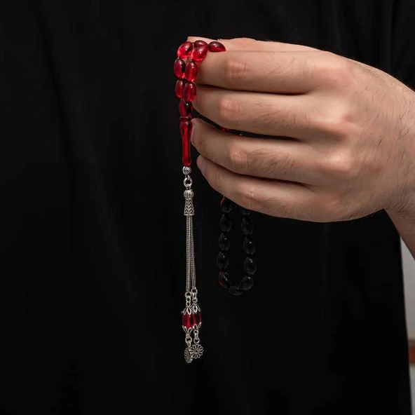 Gümüş Püskül Sıkma Kehribar Tesbih - Resim 3