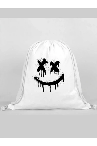 Gülen Surat Baskılı Sırt Çantası - İp Büzgülü Spor Çanta ürün görseli