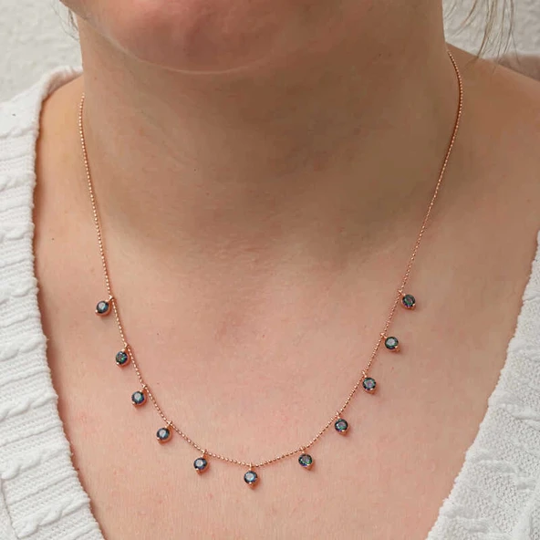 Gümüş Mistik Topaz Taşlı Rose Şans Kadın Kolye - Resim 2