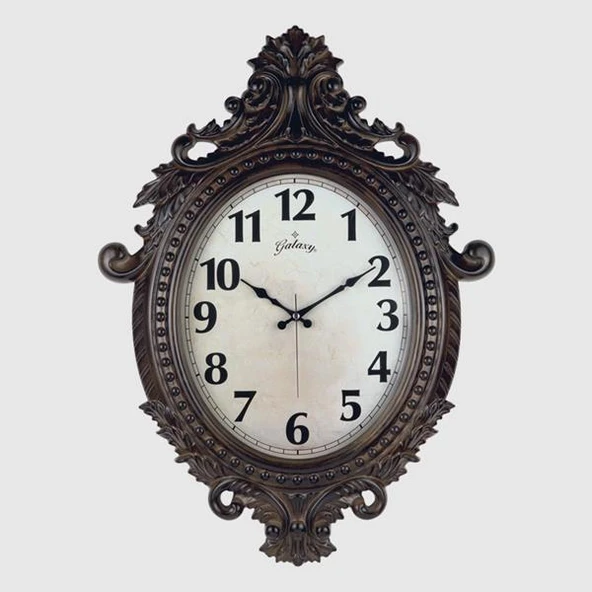 DUVAR SAATİ KAHVERENGİ ÇERÇEVE ÇAP:73cm x 54cm VİNTAGE TAÇLI EKSİTME DEKORATİF AMERİKAN BRİSTOL KADRAN AKAR SANİYELİ MEKANİZMA AKRİLİK BOYA ABS HAMMADDE MİNERAL CAM SAAT731-K - 1