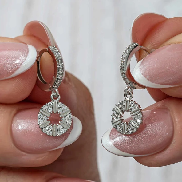 Gümüş Geometrik Desenli Kadın Küpe - Resim 5