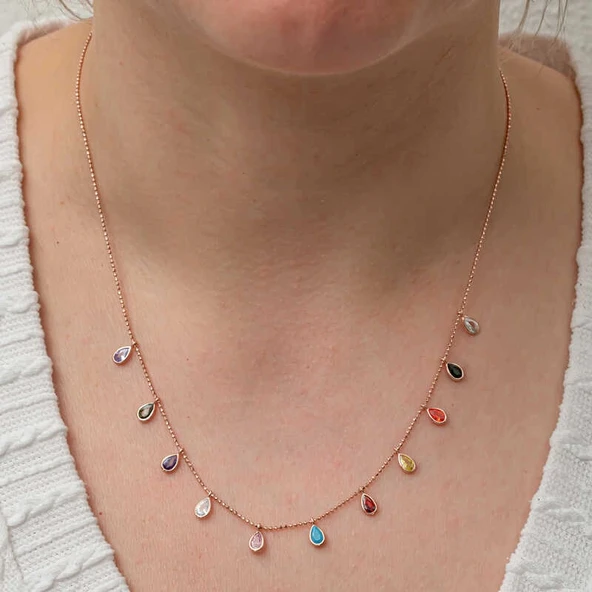 Gümüş Renkli Damla Taşlı Şans Kadın Kolye - Resim 2