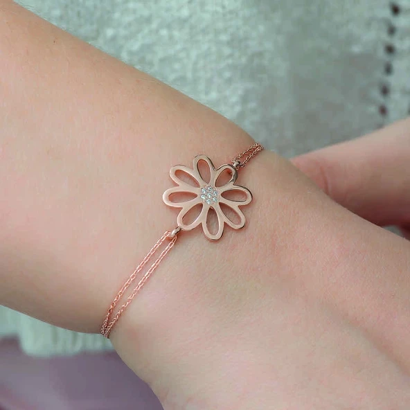 Gümüş Rose Çiçek Bileklik - Resim 3