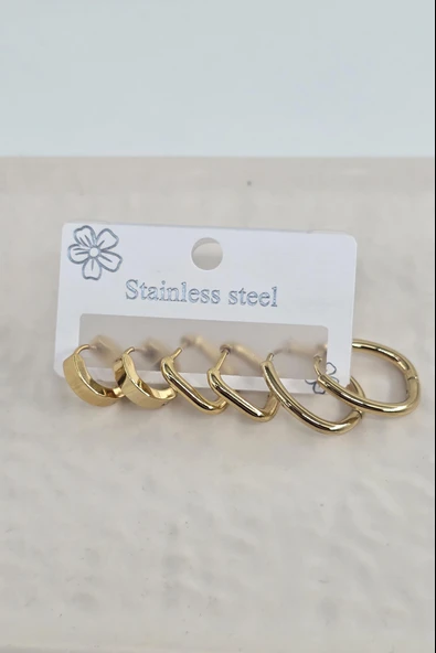 Kadın 316 L Paslanmaz Çelik Anti Alerjenik 6'lı Küpe Seti - Resim 3