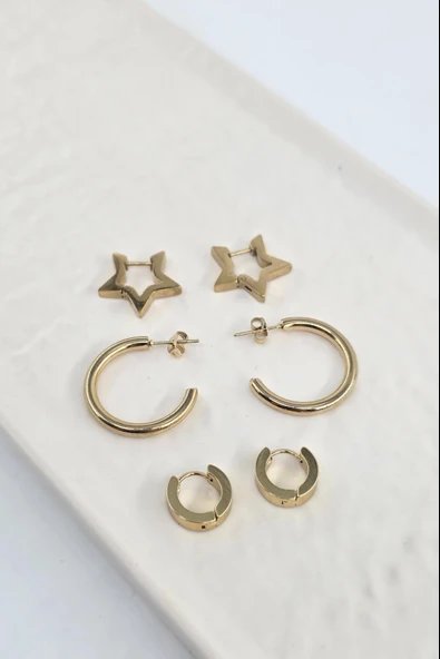 Kadın 316 L Paslanmaz Çelik Anti Alerjenik 6'lı Küpe Seti - Resim 2