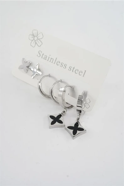 Kadın 316 L Paslanmaz Çelik Kararmaz  6'lı Küpe Seti ürün görseli