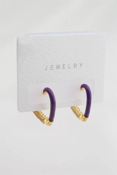 Kadın Altın Kaplama Zirkon Taşlı Mineli  Kalp Model Küpe - Resim 2