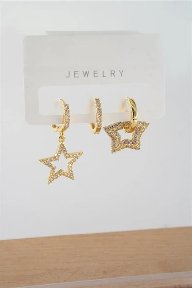 Kadın Vip Seri Baget Zirkon Taşlı Karışık Figürlü 3'lü Küpe  zrk00563 - Resim 3