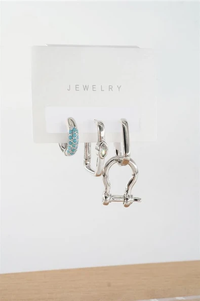 Kadın Vip Seri  Antialerjik Baget Zirkon Taşlı 3'lü Küpe ürün görseli