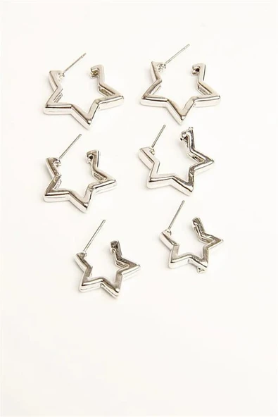 Kadın 3 Boy Yıldız Model  1.5 cm/ 2 cm / 2.5cm Küpe Seti zrk00593 - Resim 2