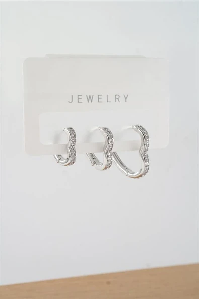 Kadın Vip Seri Baget Zirkon Taşlı Karışık Figürlü 3'lü Küpe  zrk00541 - Resim 2