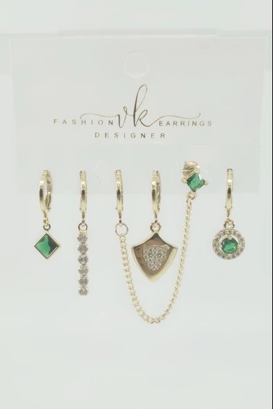 Kadın VIP Seri Zirkon Taşlı 6'lı Asimetrik Küpe Seti – Antialerjenik ürün görseli