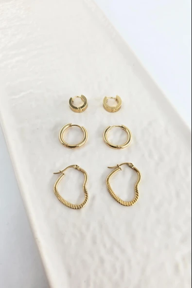 Kadın 316 L Paslanmaz Çelik Anti Alerjenik 6'lı Küpe Seti - Resim 2