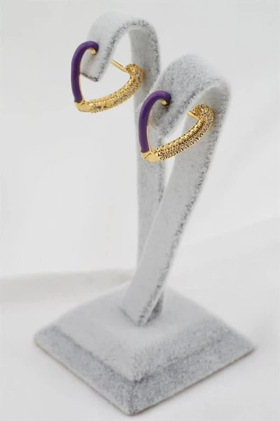 Kadın Altın Kaplama Zirkon Taşlı Mineli  Kalp Model Küpe ürün görseli