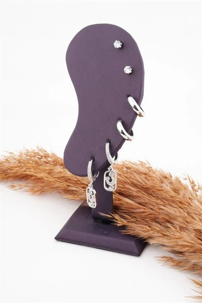 Kadın Altın Kaplama Zirkon Taşlı Ay Figürlü 6'lı Set Küpe - Resim 2