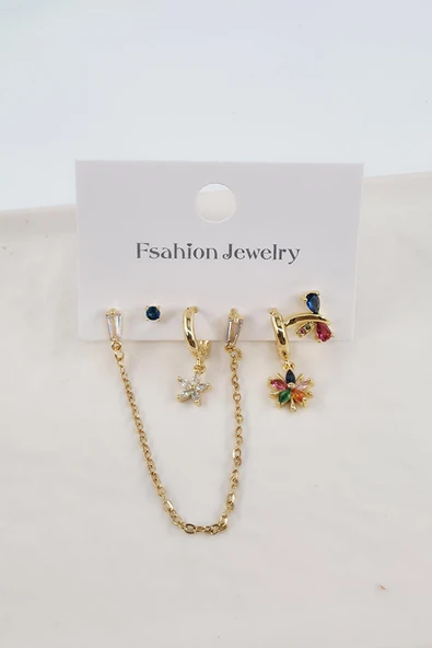 Kadın VIP Seri Zirkon Taşlı 6'lı Asimetrik Küpe Seti – Antialerjenik ürün görseli