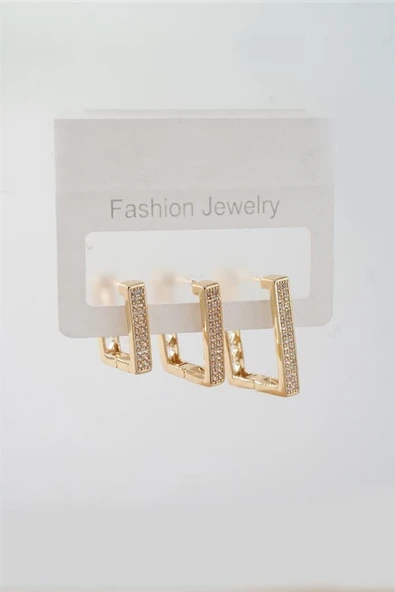 Kadın Vip Seri Zirkon Taşlı 3 Boy 3'lü Küpe Seti ürün görseli