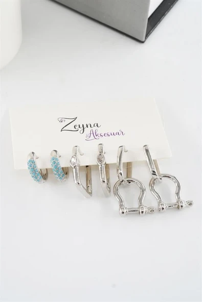 Kadın Vip Seri Zirkon Taşlı Karışık Figürlü 6'lı küpe Seti ürün görseli