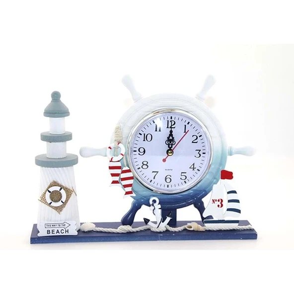 Ahşap Marin Deniz Feneri Dümenli Saat - Resim 2