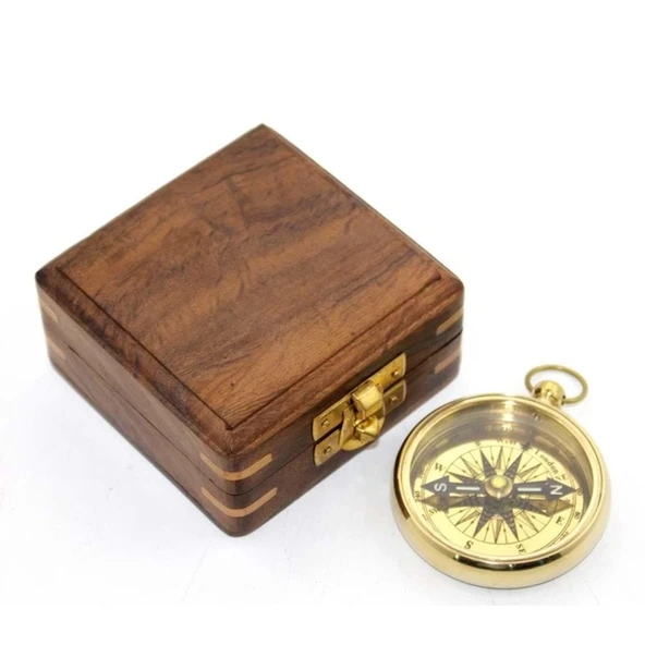 Ahşap Kutulu Pirinç Pusula ürün görseli 1