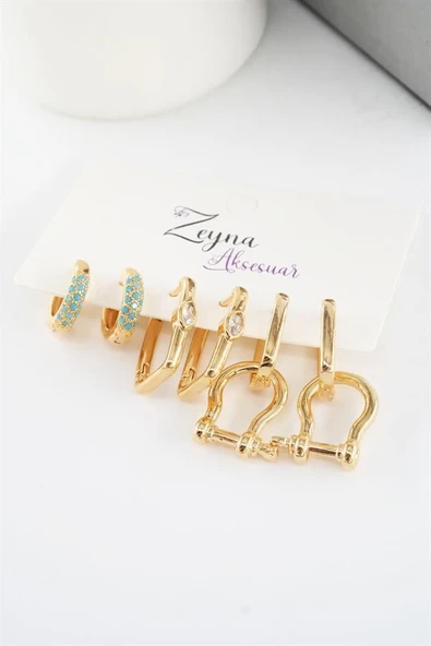 Kadın Vip Seri Zirkon Taşlı Karışık Figürlü 6'lı küpe Seti ürün görseli