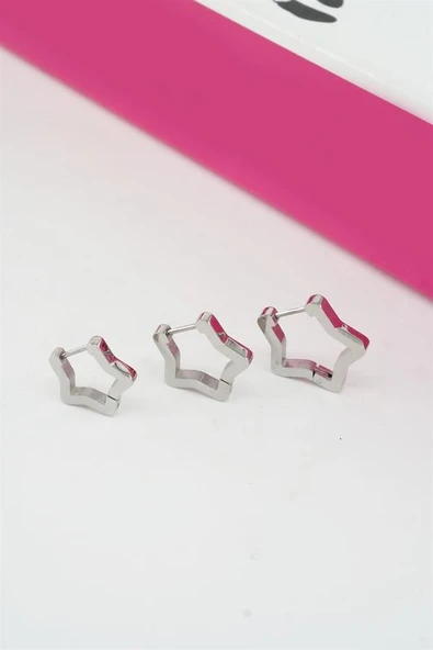 Kadın Vip Seri 316 L Paslanmaz Çelik Yıldız Model 3'lü Küpe Seti - Resim 3