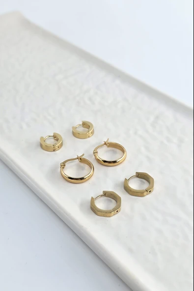 Kadın 316 L Paslanmaz Çelik Anti Alerjenik 6'lı Küpe Seti - Resim 2