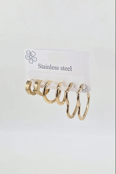 Kadın 316 L Paslanmaz Çelik Anti Alerjenik 6'lı Küpe Seti ürün görseli