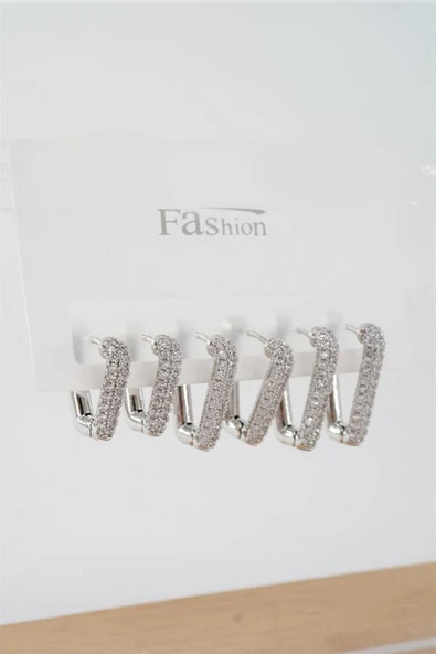 Kadın Vip Seri Zirkon Taşlı 3 Boy 6'lı Küpe Seti ürün görseli