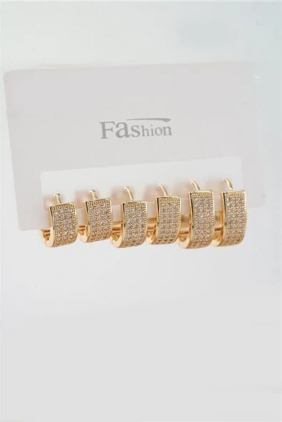 Kadın Vip Seri Zirkon Taşlı 3 Boy 6'lı Küpe Seti ürün görseli